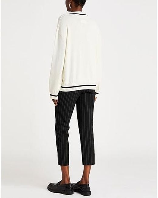 MM6 by Maison Margiela Natural Two-Color V-Neck Knitted Sweater