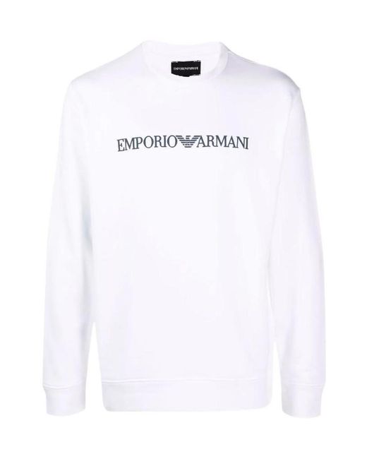 Emporio Armani White Logo Cotton Sweatshirt for men