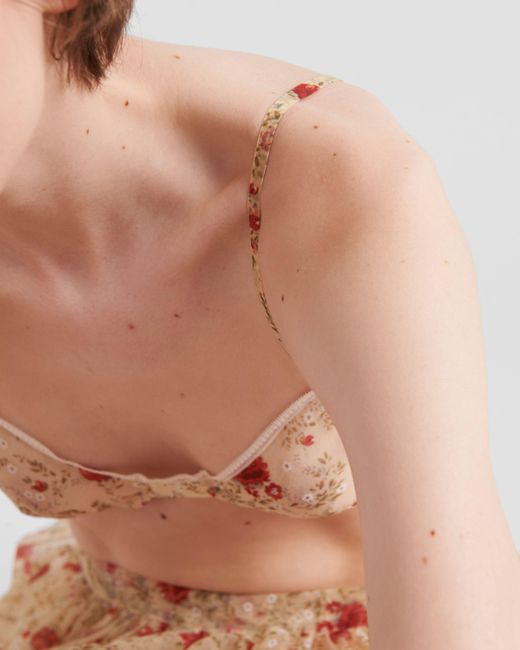 Prada Natural Allover Floral Printed Bra