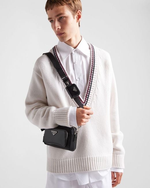 Prada Black Triangle-Logo Zipped Crossbody Bag for men