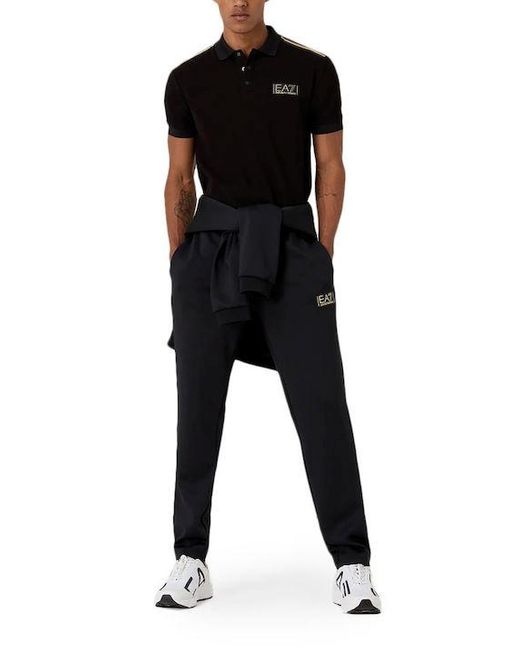 EA7 Black Logo-Patch Cotton Polo Shirt for men