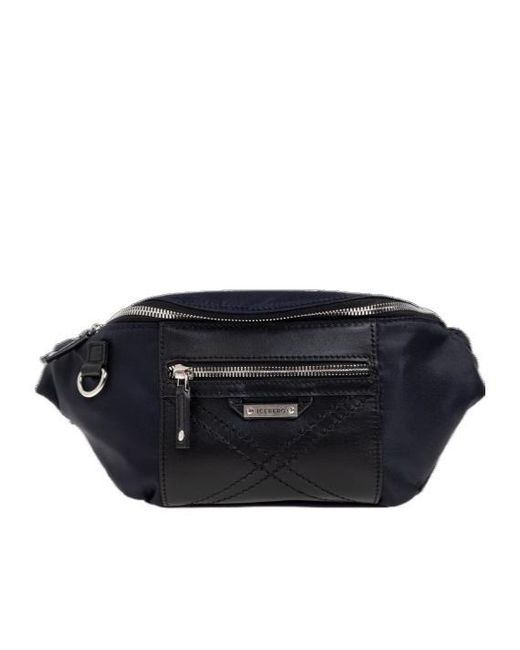 Iceberg Blue Quilted Zip Belt Messenger Bag for men
