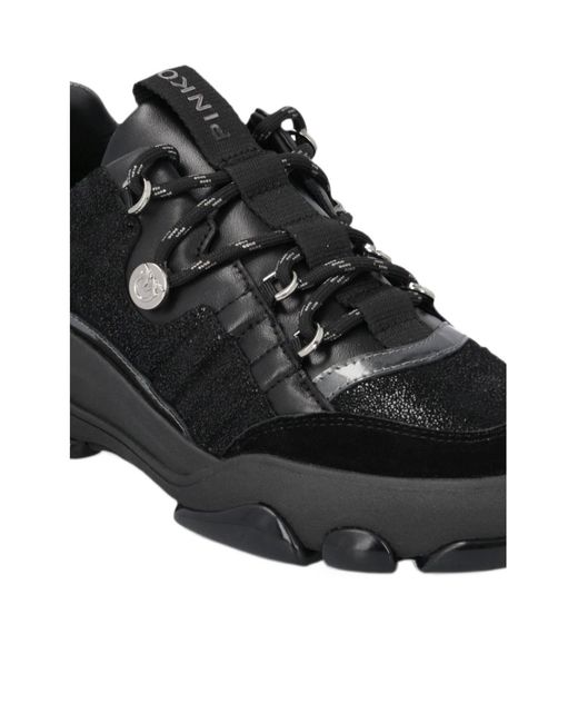 Pinko Black Glitter-Panelled Chunky Sneakers