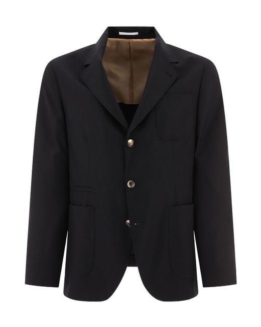 Brunello Cucinelli Black Single-Breasted Wool Blazer for men