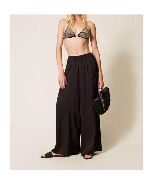 Twinset Brown Pleated Wide Leg Trousers