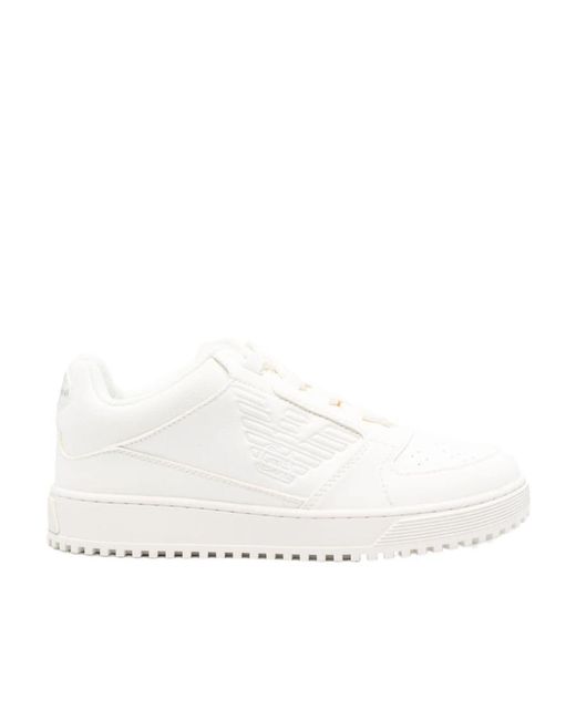 Emporio Armani White Logo Debossed Lace-Up Sneakers for men
