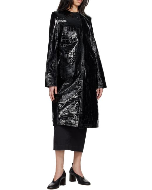 Totême Black Totême Embossed Coated Leather Coat