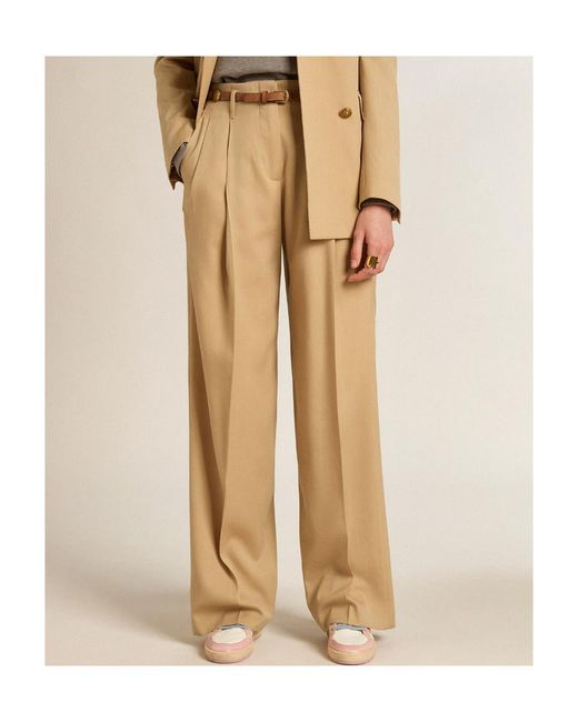 Golden Goose Deluxe Brand Natural Logo Patch Pleated Pants
