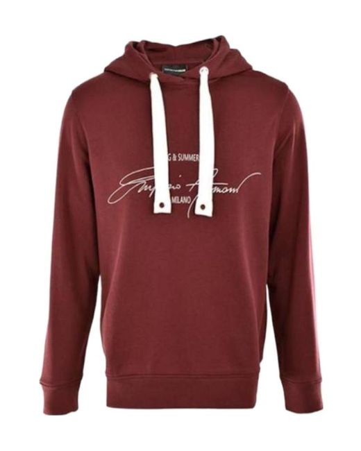 Emporio Armani Red Hooded Printed Sweater for men