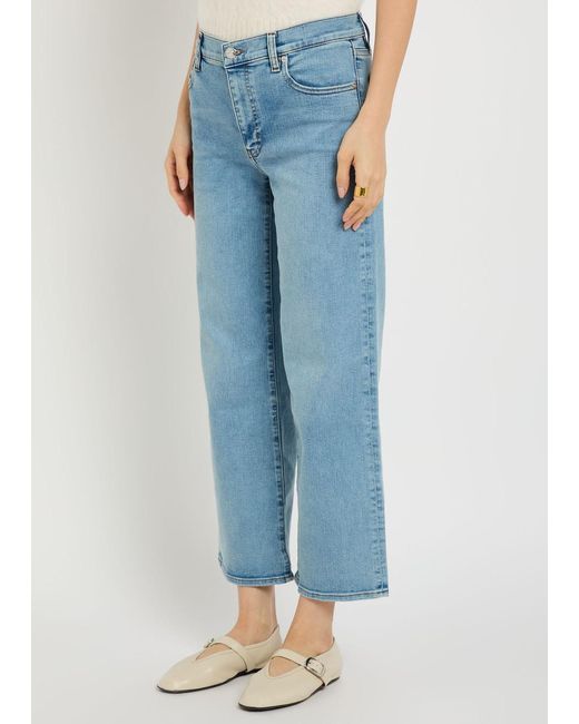 FRAME Blue The Mellow Wide-Leg Cropped Jeans