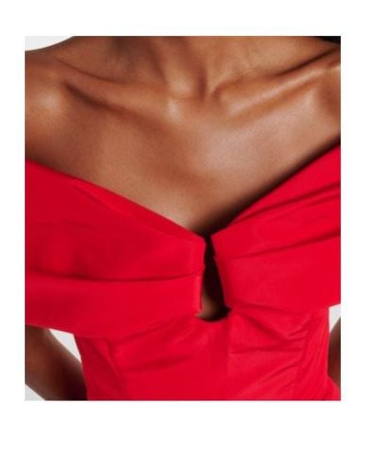 Carolina Herrera Red Off-Shoulder Silk Maxi Dress