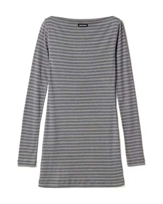 Miu Miu Gray Striped Jersey Mini-Dress