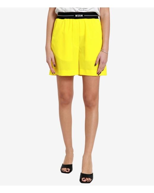 MSGM Yellow Logo Logo Shorts