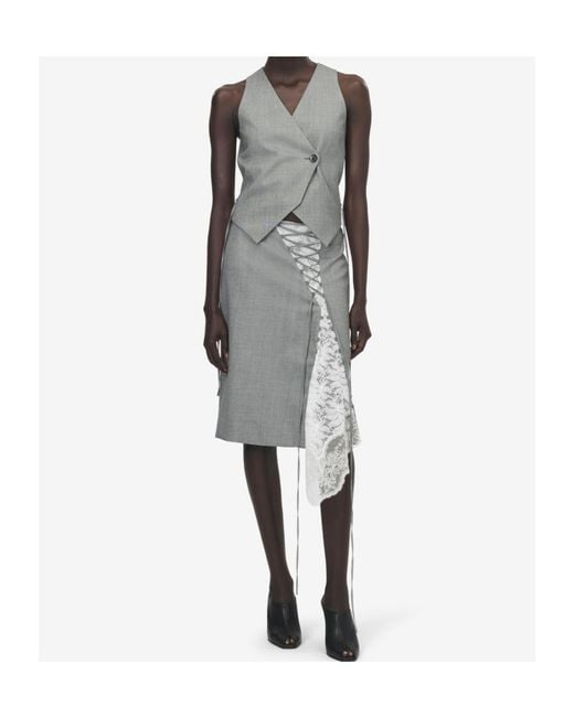 McQueen Gray Corset Lacing Panel Pencil Skirt
