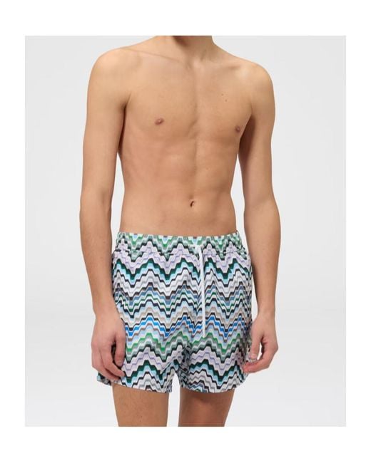 Missoni Blue Zigzag-Print Swim Shorts for men