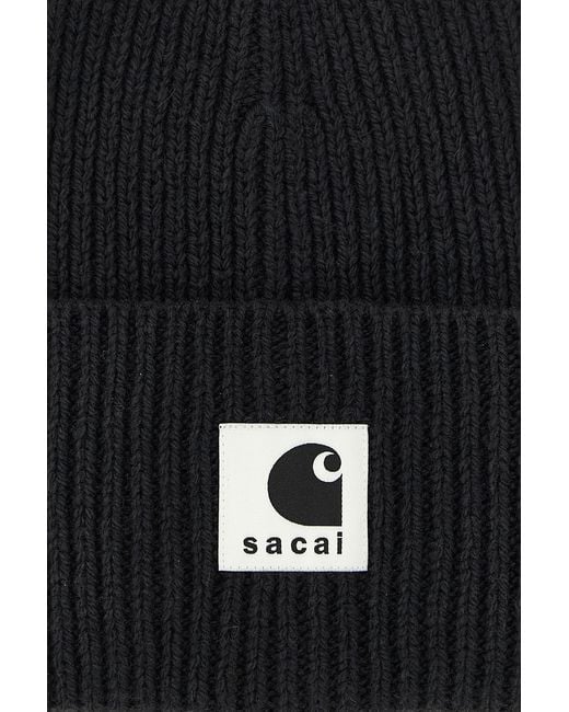 Sacai Black X Carhartt Logo Patch Knit Beanie for men
