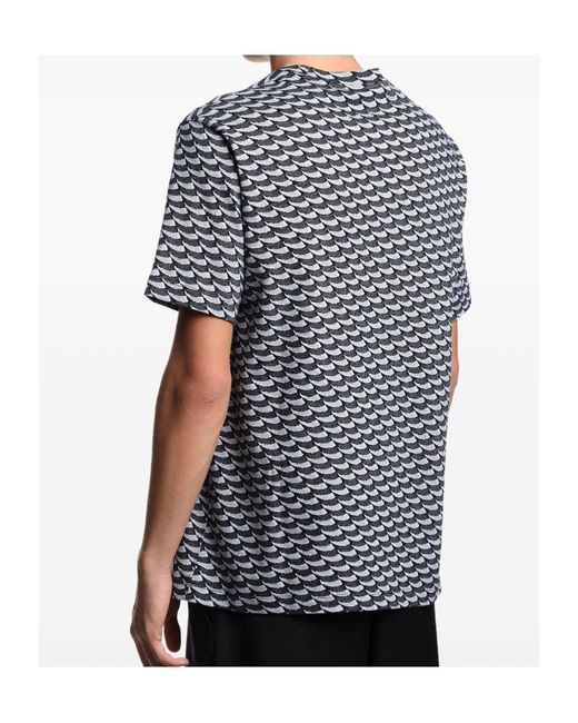 Emporio Armani Blue Wave-Pattern Cotton T-Shirt for men