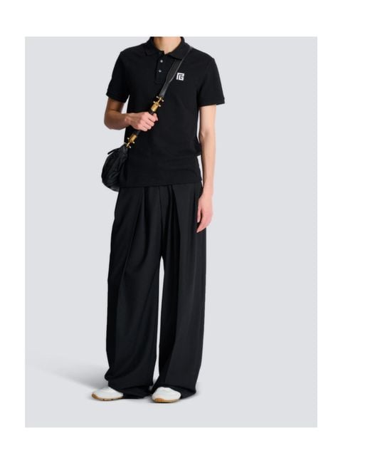 Balmain Black Embroidered Cotton Polo for men
