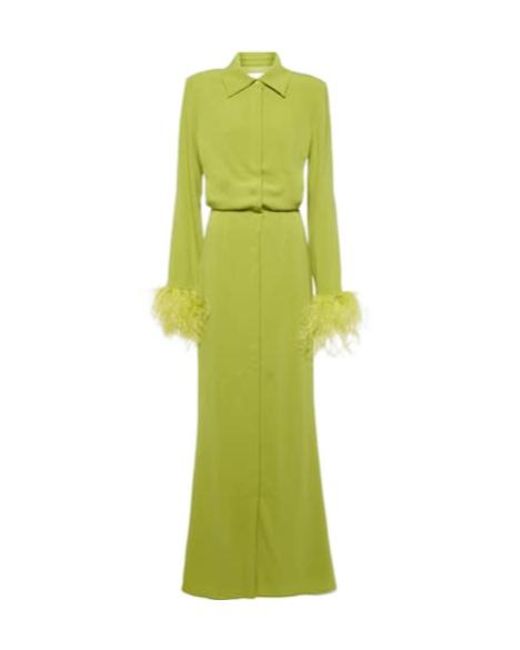 Roland Mouret Green Feather-Trimmed Crepe-Satin Shirt Dress