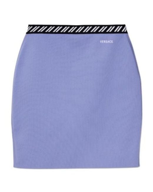 Versace Blue Short Skirt With Embroidered Logo