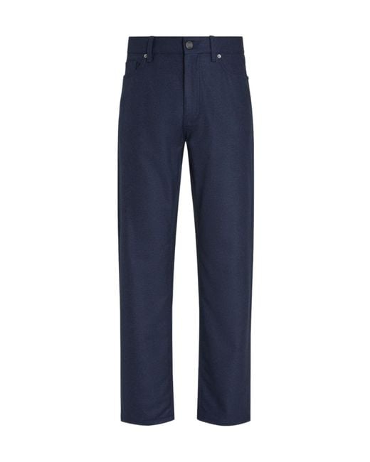 Zegna Blue Dark Mélange Wool And Cashmere Roccia Pants for men