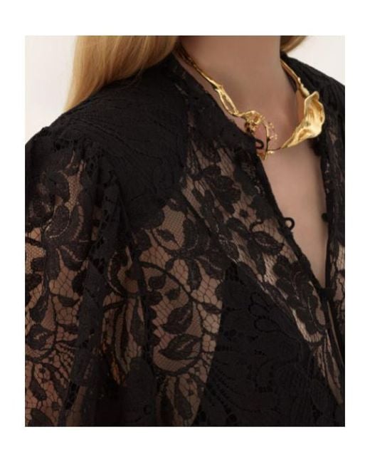 Chloé Black Floral-Lace High-Neck Dress