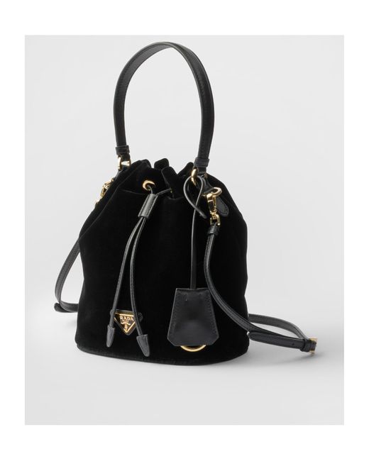 Prada Black Logo Plaque Drawstring Mini Top Handle Bag
