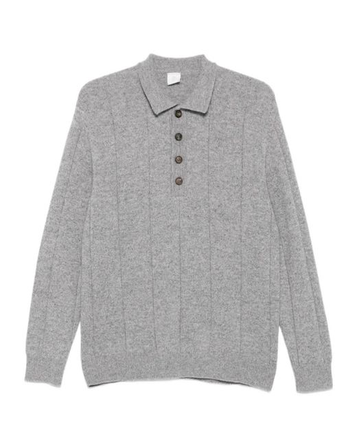 Eleventy Gray Ribbed Polo Shirt for men