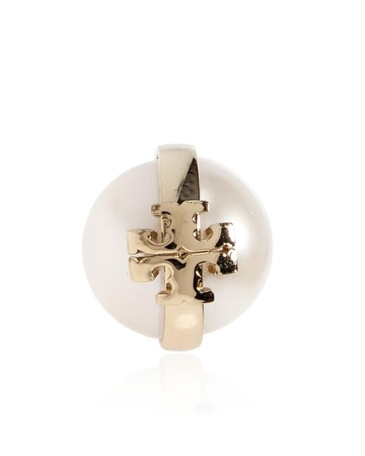 Tory Burch Metallic Pearl Logo Earrings