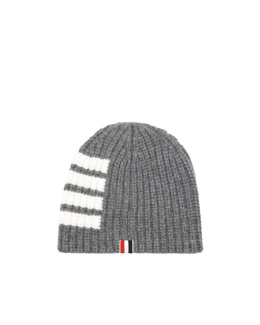 Thom Browne Gray 4-Bar Stripe Knitted Beanie for men