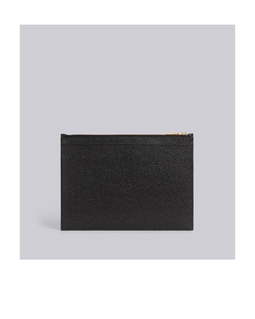 Thom Browne Black Pebbled Rectangular Clutch Bag for men