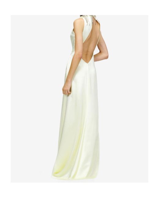 McQueen White Satin Crystal-Embellished Maxi Dress