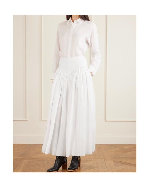 Gabriela Hearst White Juniper Frayed Paneled Linen Midi Skirt