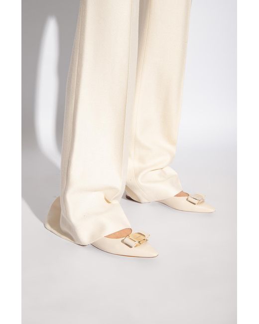 Ferragamo White Ferragamo Bow-Detailed Slip-On Ballerina Shoes