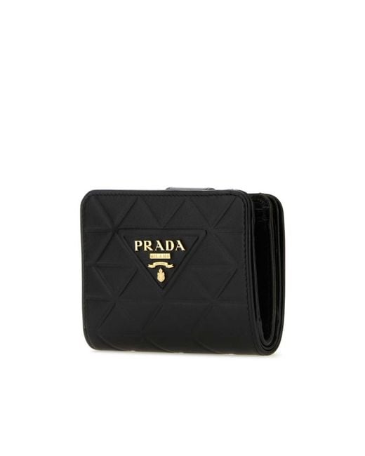 Prada Black Triangle Logo Plaque Bi-Fold Wallet
