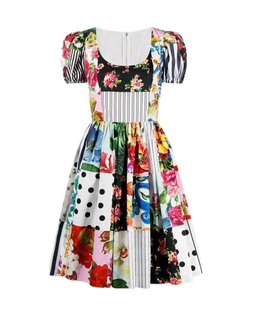 Dolce & Gabbana Red Patchwork Short-Sleeve Minidress