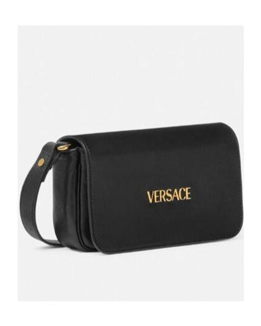 Versace Black Tag Foldover Top Mini Shoulder Bag