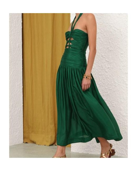 Zimmermann Green Halter Cut-Out Detailed Midi Dress