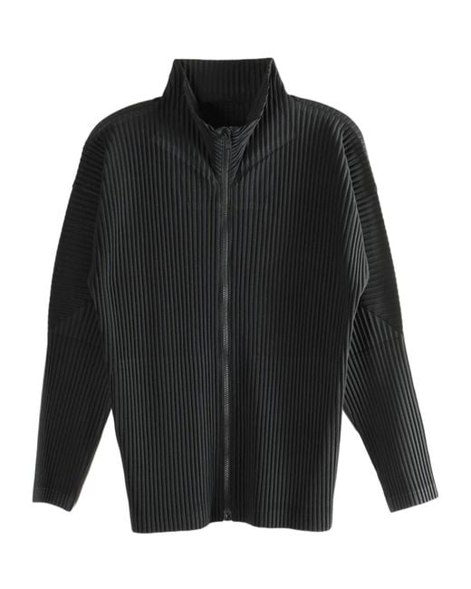 Homme Plissé Issey Miyake Black Homme Plissé Issey Miyake Pleated Basics Zip-Up Cardigan for men