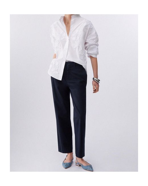 Liu Jo White Floral Embroidered Button-Up Shirt
