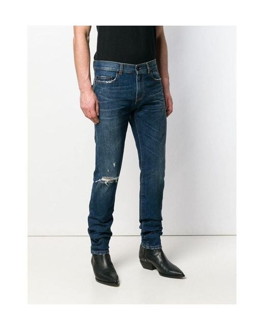 Saint Laurent Blue Imitation Old Skinny Jeans for men