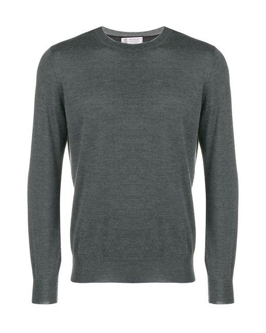 Brunello Cucinelli Gray Crewneck Knitted Jumper for men