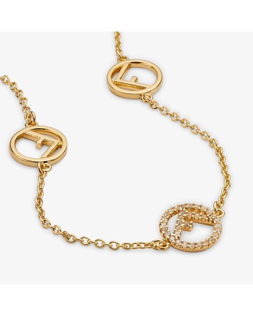 Fendi Metallic F Is Embellished Necklace