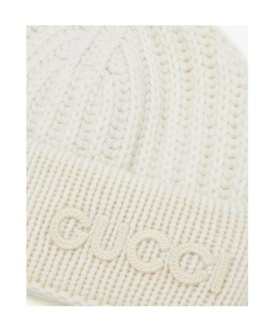 Gucci White Wool Cashmere Hat With Embroidery