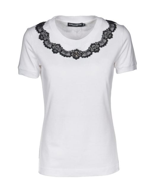 Dolce & Gabbana White Laced Crewneck T-Shirt
