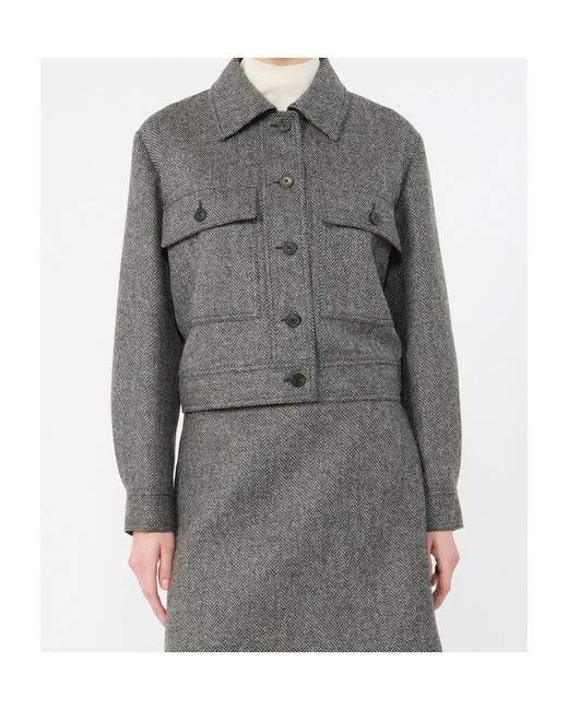 Weekend by Maxmara Gray Herringbone-Pattern Wool Jacket