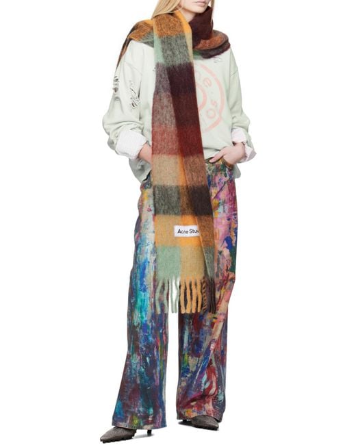 Acne Orange Logo Patch Checked Scarf for men