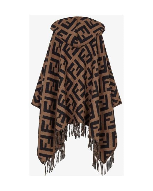 Fendi Brown Ff Motif Fringed Poncho