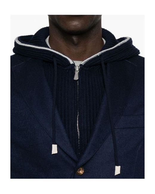 Eleventy Blue Ribbed Hooded Jacket for men