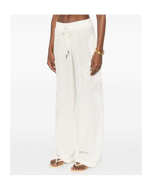 Ermanno Scervino White Floral-Embroidered Trousers